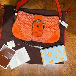 SOLD! Do not purchase Y2K Coach Orange Soho Shoulder Bag with Blue Citrus Pouch